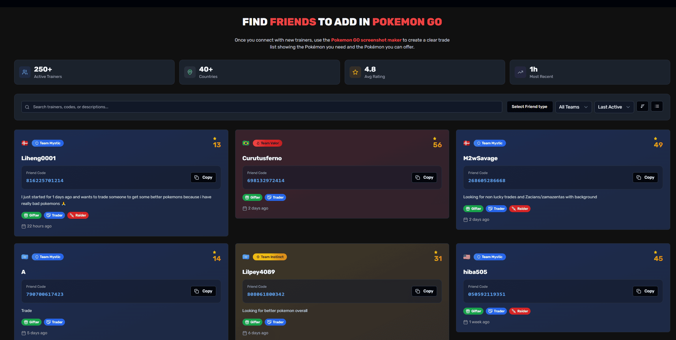 Pokemon GO Friends Finder tool